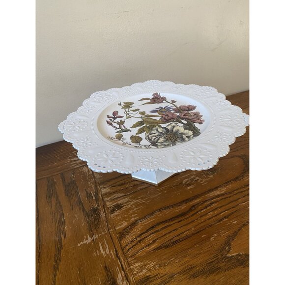 Vintage White Cake Stand With Floral Design Gold Accents - Picture 2 of 6